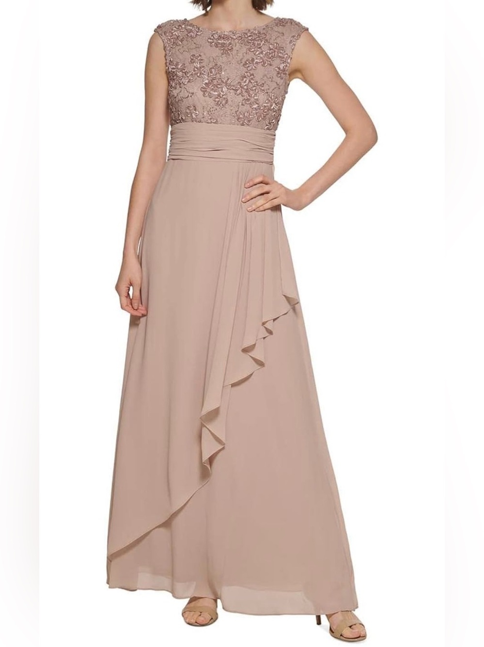 Jessica Howard Embellished Floral Lace Dress - Champagne/taupe